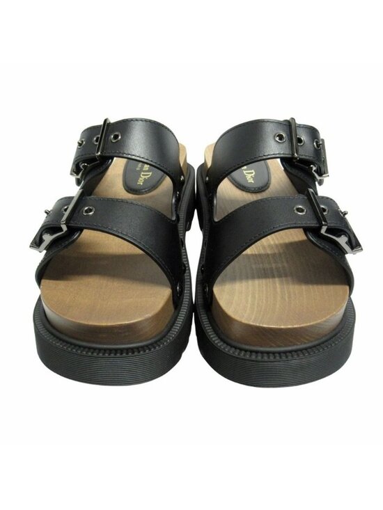 Dior Quake Slide Sandals Leather Wood Black Brown Thick Sole Summer Resort Dior Quake Leather Strap Sandals Shoes 37 Black main image 3